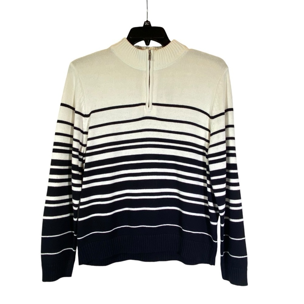 CROFT & BARROW NWT Women's Sz L 1/4 zip pull on knit striped long sleeve sweater